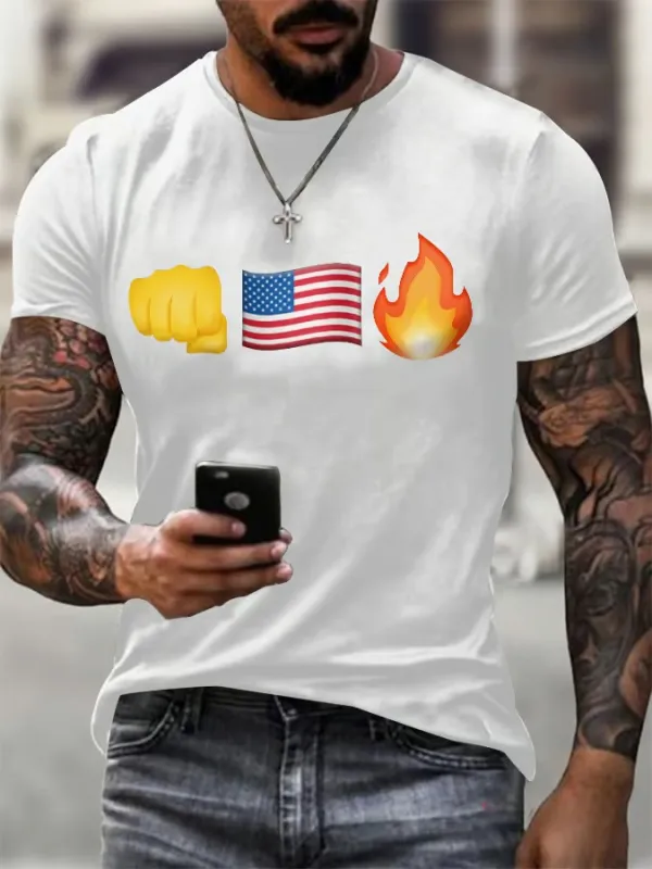 Men'S Retro Fist Flag Fire Print T-Shirt