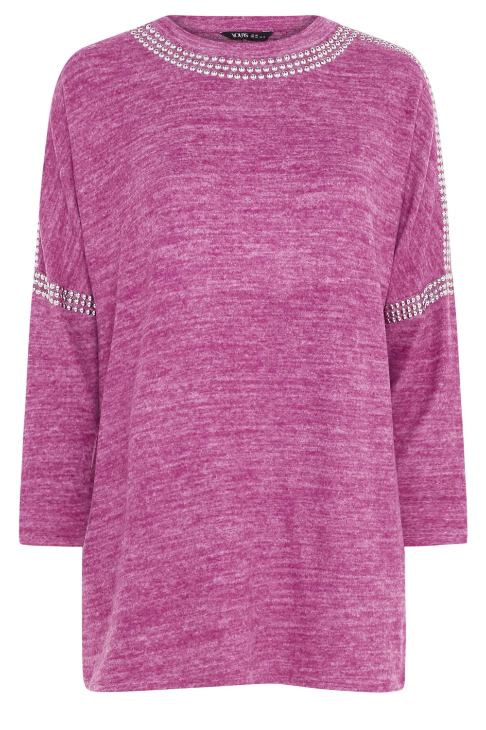 YOURS Curve Grey Stud Neckline Embellished Jumper