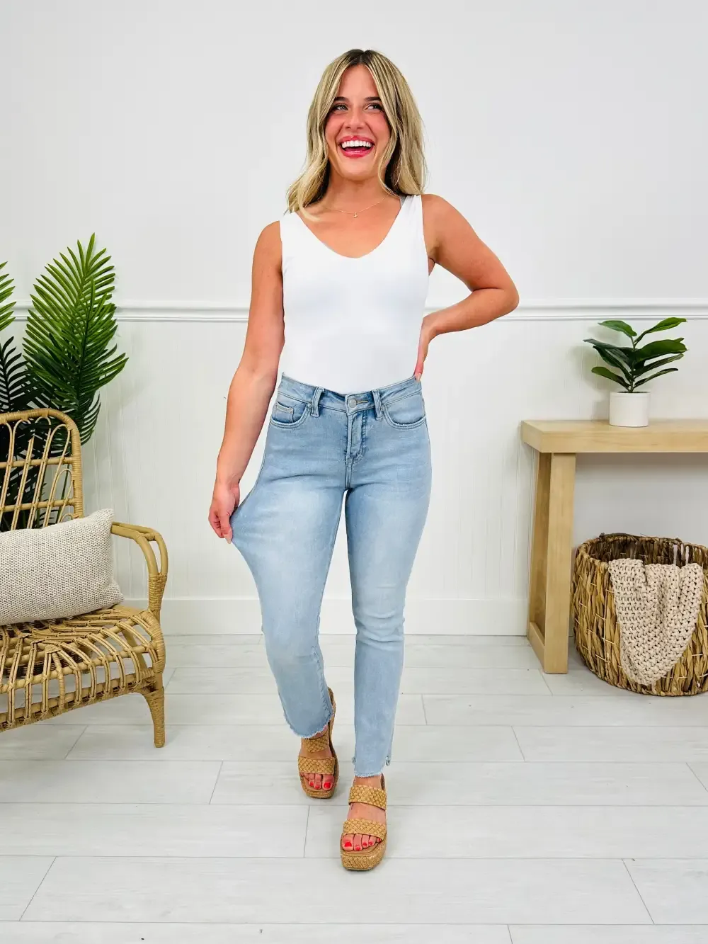 One Step Ahead Tummy Control Cropped Step Hem Jeans