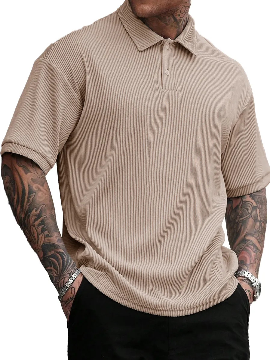 Men's Fashion Street Striped Lapel Short-sleeved Polo Shirt