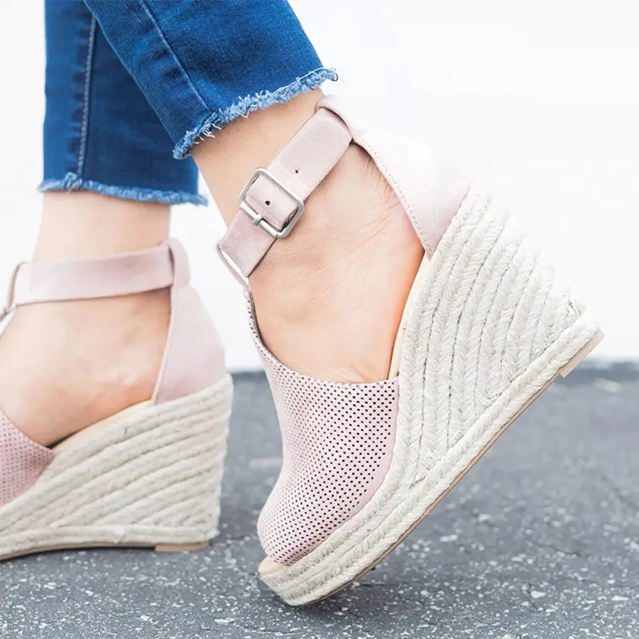 Plain Velvet Peep Toe Date Wedge Sandals