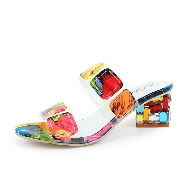 Women's Slippers Block Heel Sandals Outdoor Slippers Outdoor Beach Summer Chunky Heel Open Toe Elegant Casual PU Loafer Multicolor