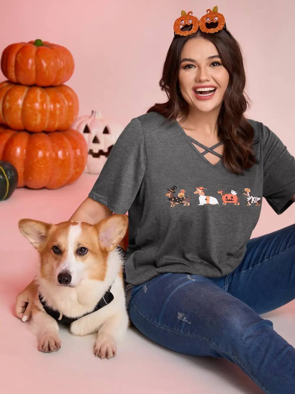Trick or BloomChic Crossover Neck-Tie T-Shirt