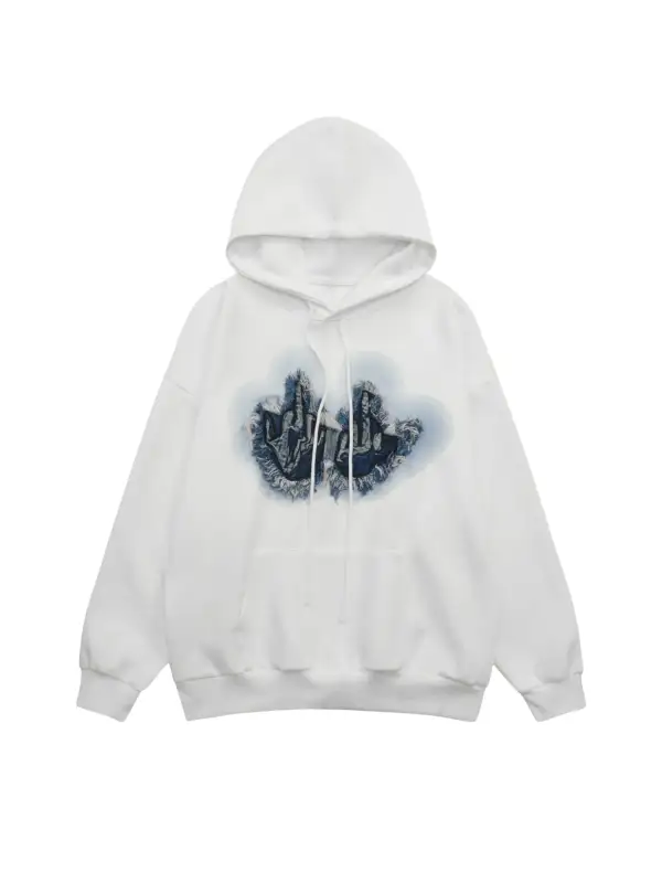 Raw Edge Embroidered Patch Graphic Hoodie