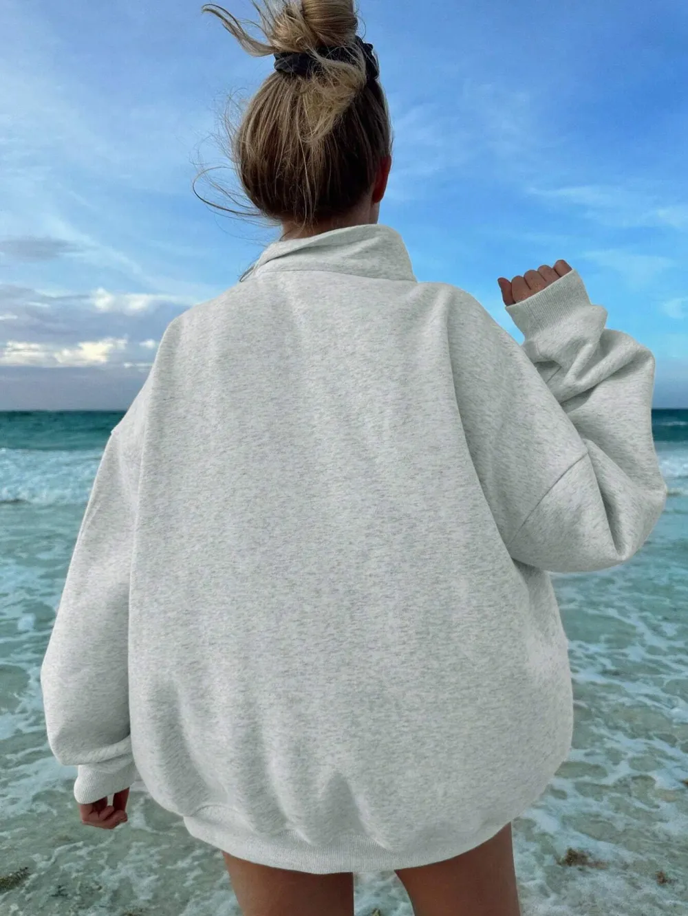 Half Zipper Pullover Sweatshirt With Long Sleeves