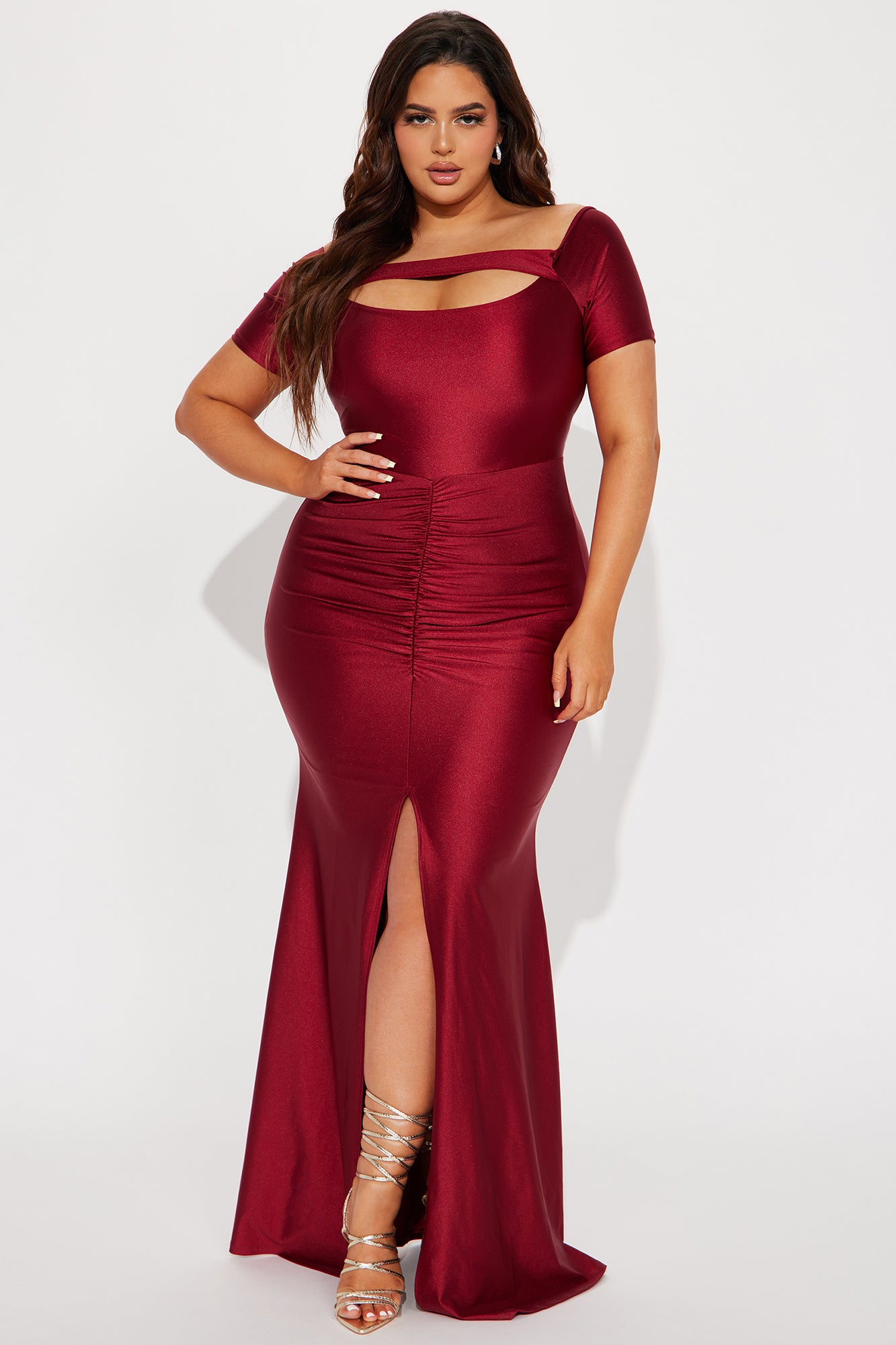 Gema Ruched Gown - Burgundy