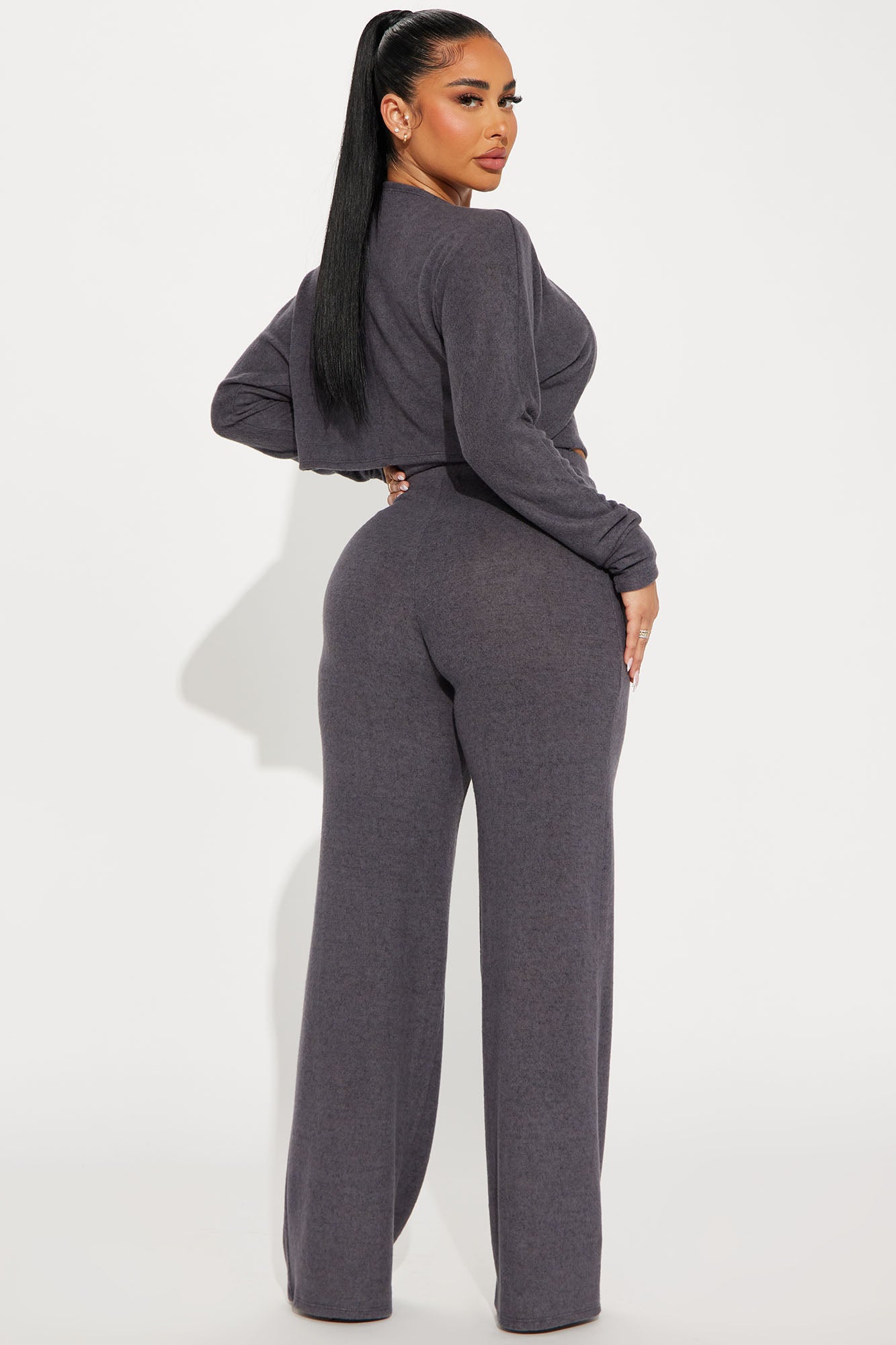Gia 3 Piece Brushed Knit Pant Set - Charcoal