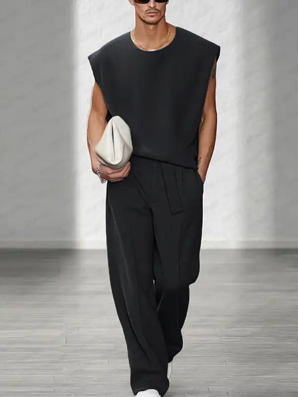 Urban Casual Shoulder Pad Tank Top Set