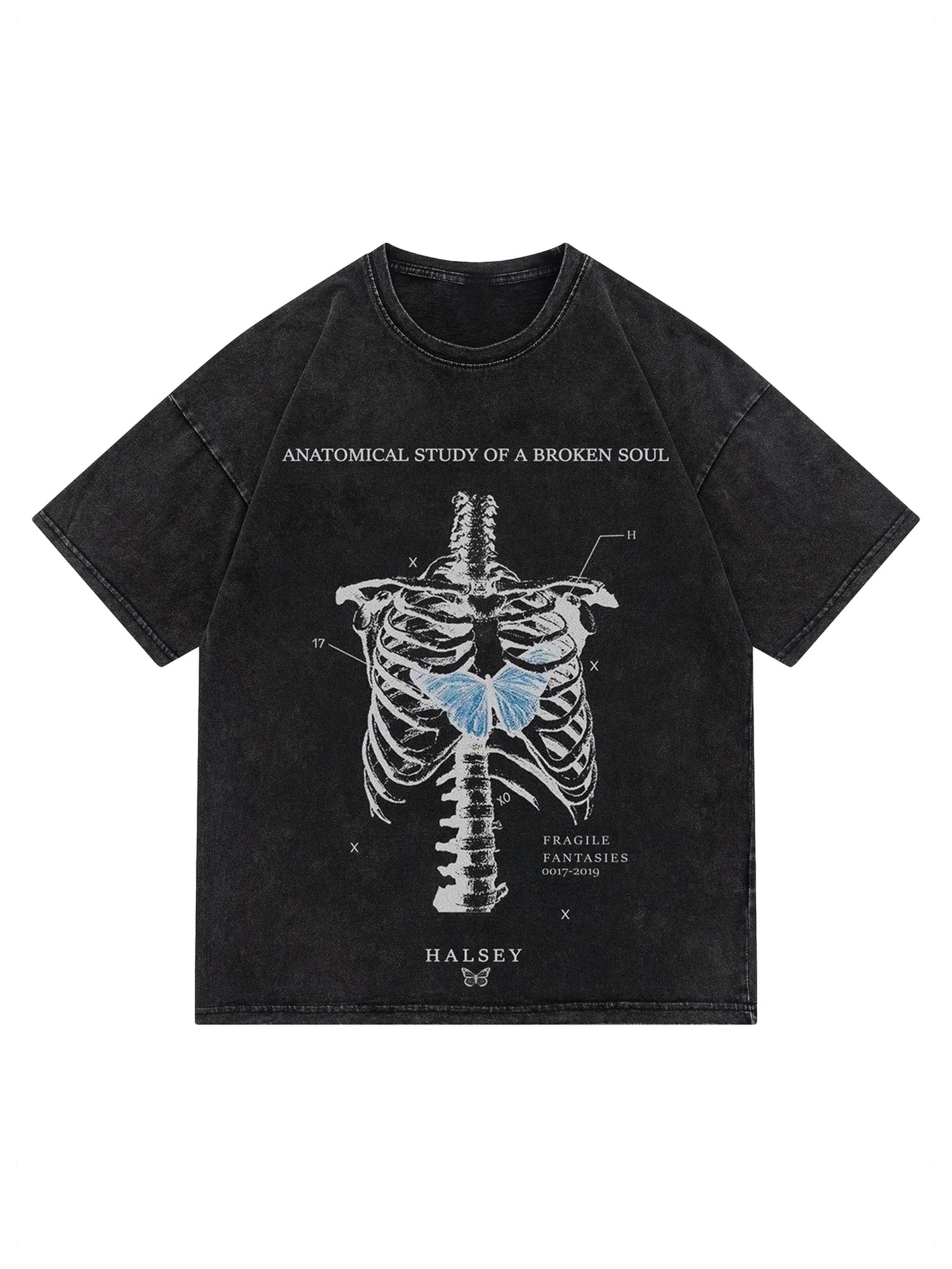 Skull Print Washed T-Shirt -1588
