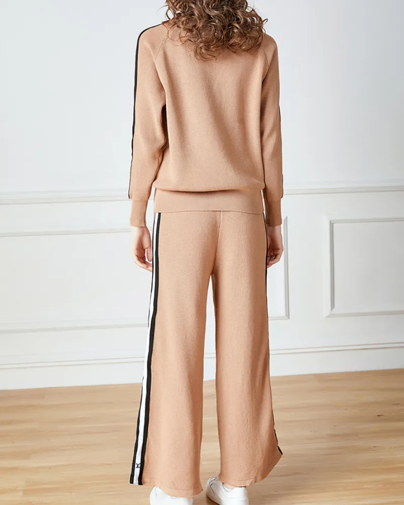 Casual Color Block Knit Sweater Two-piece Set