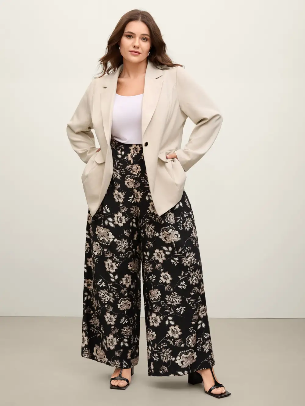 Button Front Pockets Solid Blazer