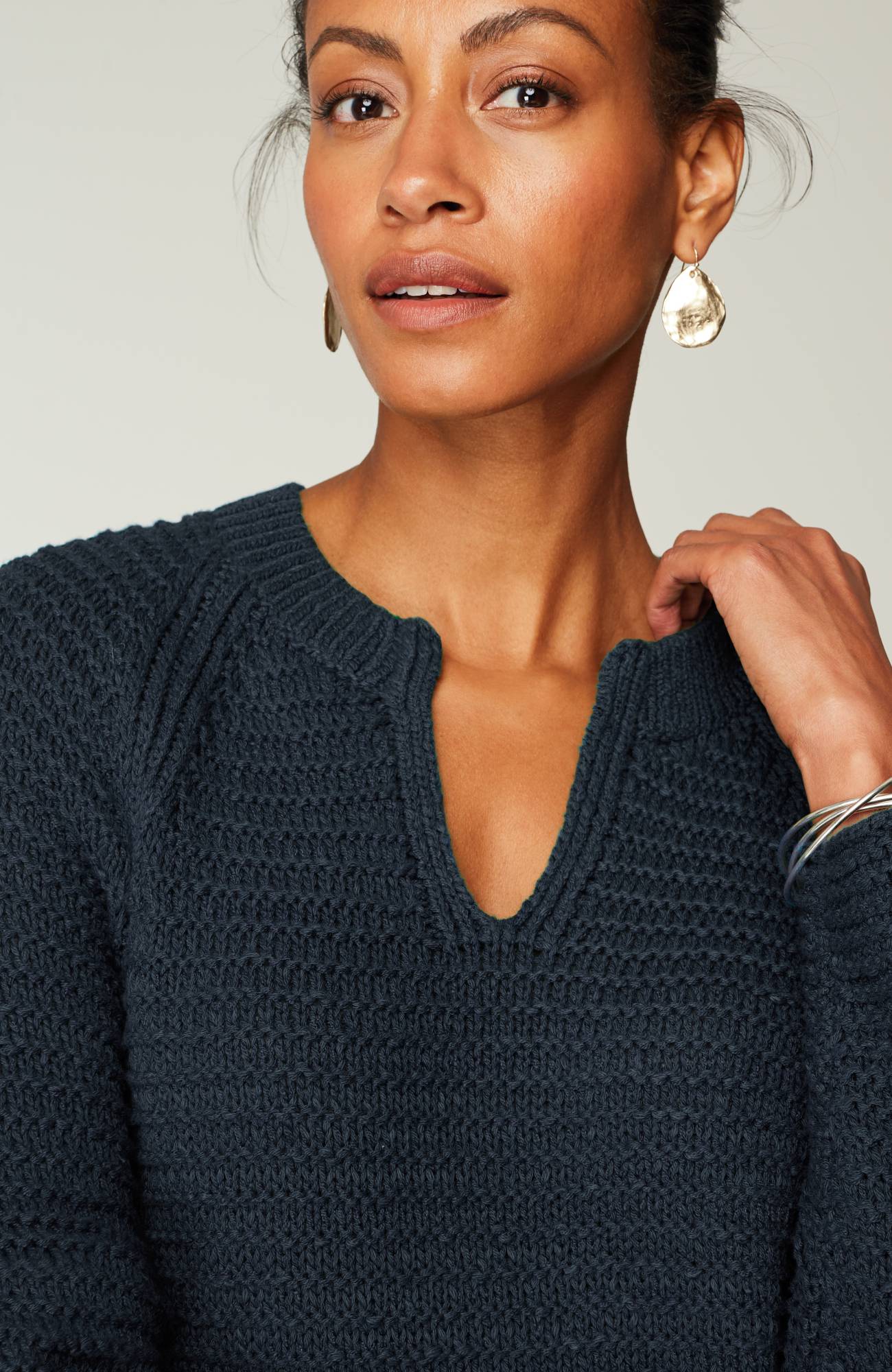 wearever textured split-neck sweater