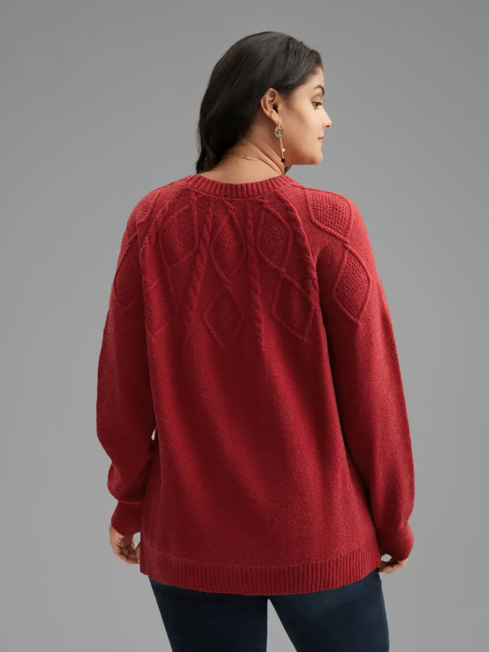 Cable Knit Bodice Crew-Neck Pullover