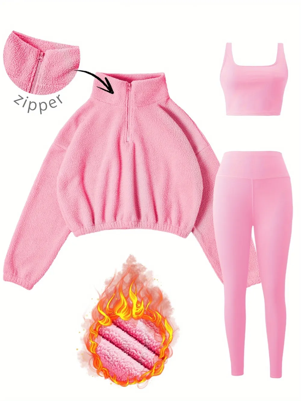 Women's 3-Piece Workout Set (Half-Zip Top, Bra, Yoga Pants)