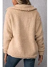 Women's Sherpa Jacket Comfortable Breathable Pocket Buttons Casual Plain Vacation Street Casual Daily Wear Single Breasted Short Turndown Regular Fit Long Sleeve Outerwear Khaki Army Green Dark Gray