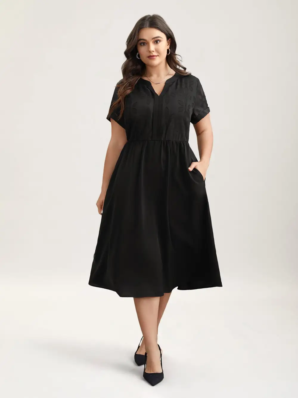 Sheer Back Textured Cut-Out Midi Dress