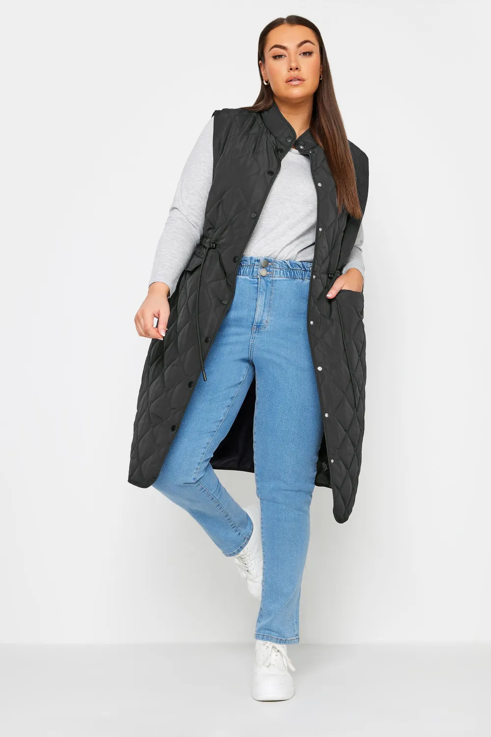 YOURS Curve Green Lightweight Quilted Midi Gilet