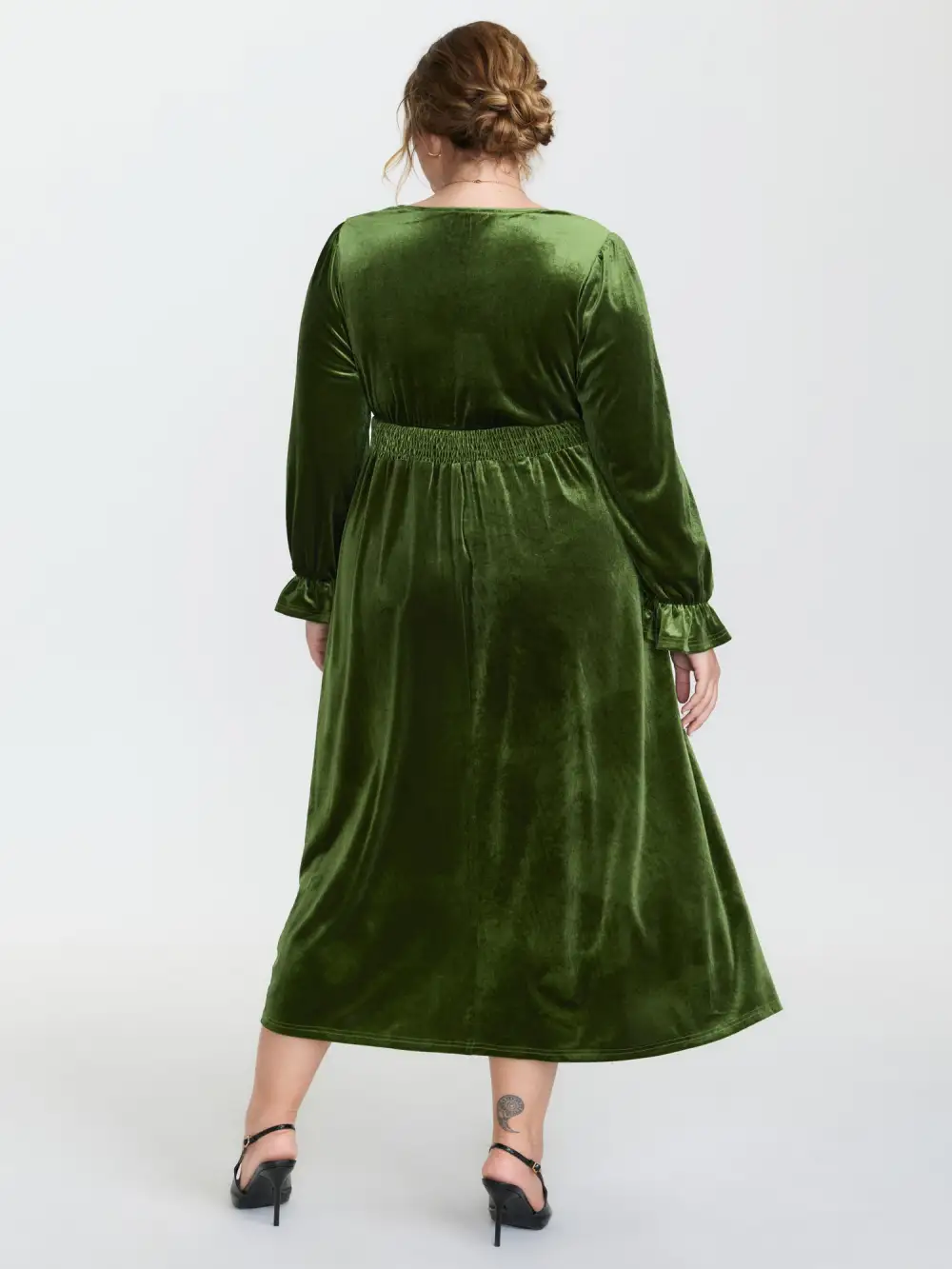 Velvet Triangular Shirred Waist Maxi Dress