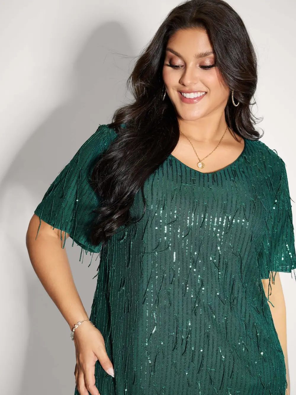 Fringe Sequin Flutter Sleeve Mini Dress