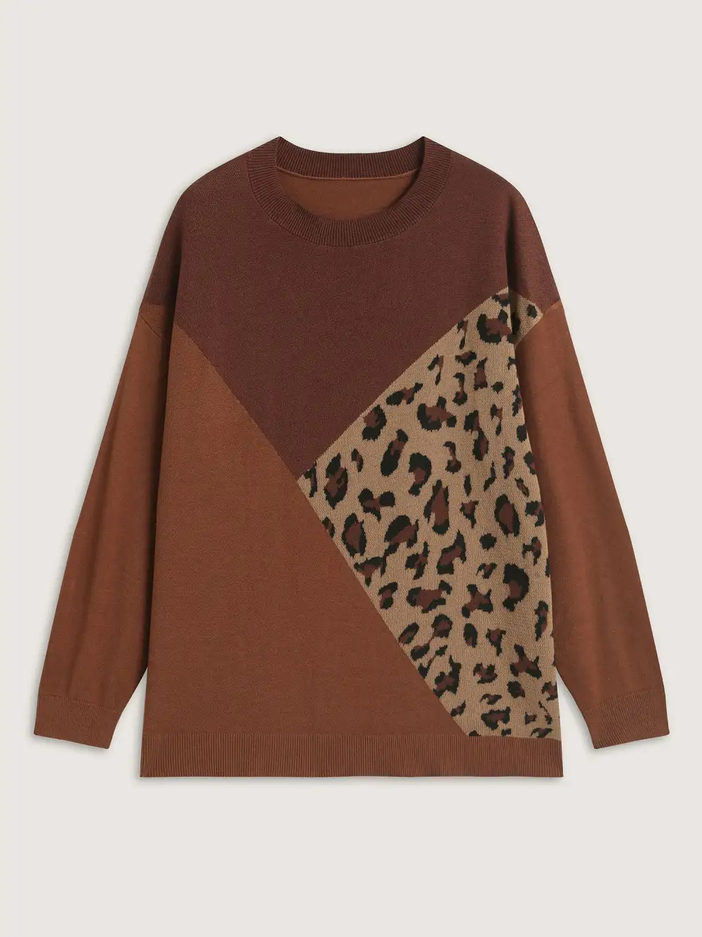 Leopard Jacquard Colorblock Pullover