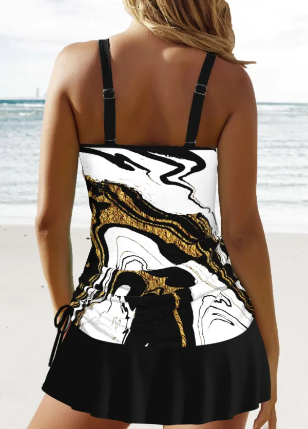 Plus Size Circular Ring Black Tankini Set