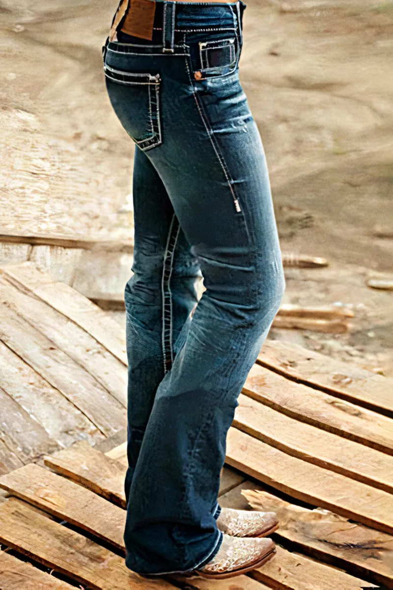 Double Button Mid Waist Bootcut Jeans