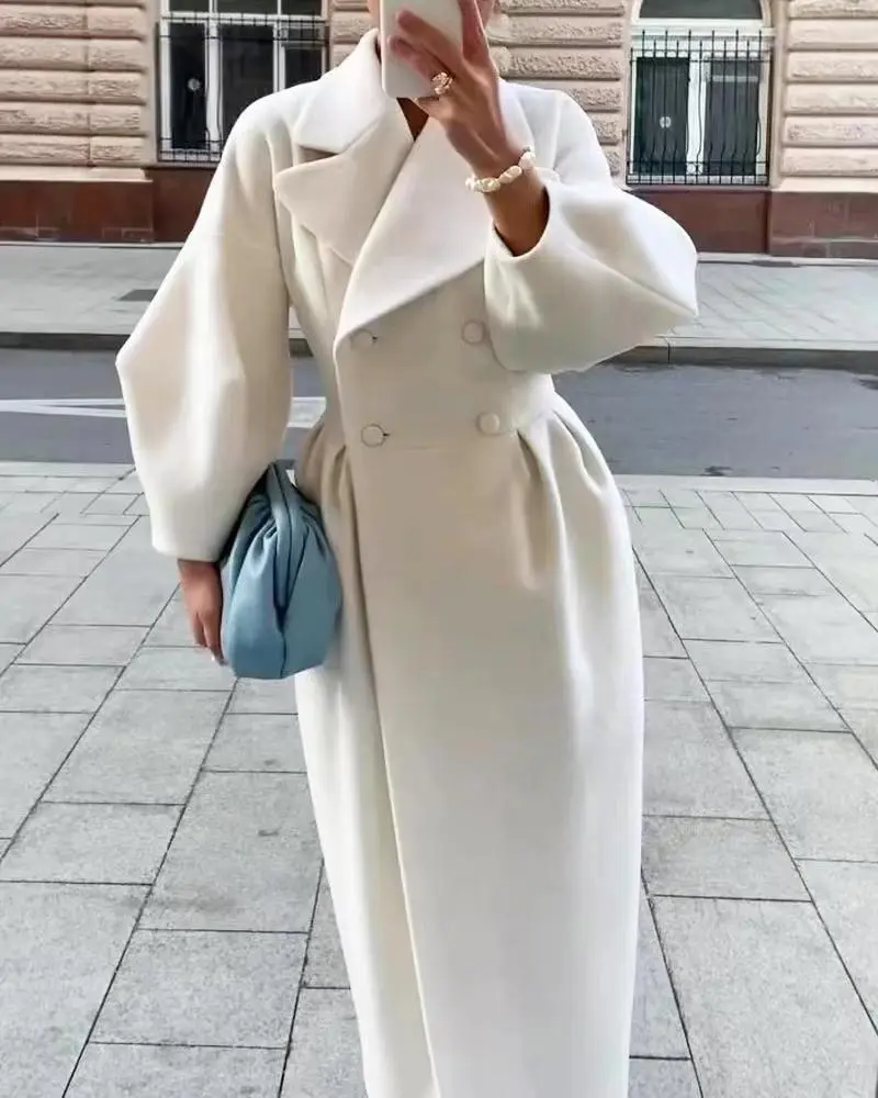 Retro Court Style Lantern Sleeve Large Lapel Long Coat