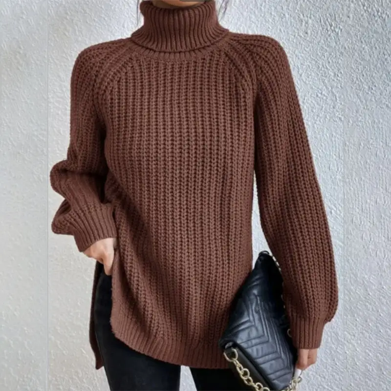 Christmas Sale - 49% off-Cotton Turtleneck Raglan Sleeve Split Hem Sweater