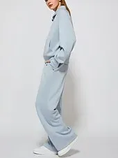 Women's Sports Fashion Streetwear Pants Sets Bolero Top Long Sleeve Turtleneck Solid Color Outdoor Work Casual White Blue Green Fall Loose Fit