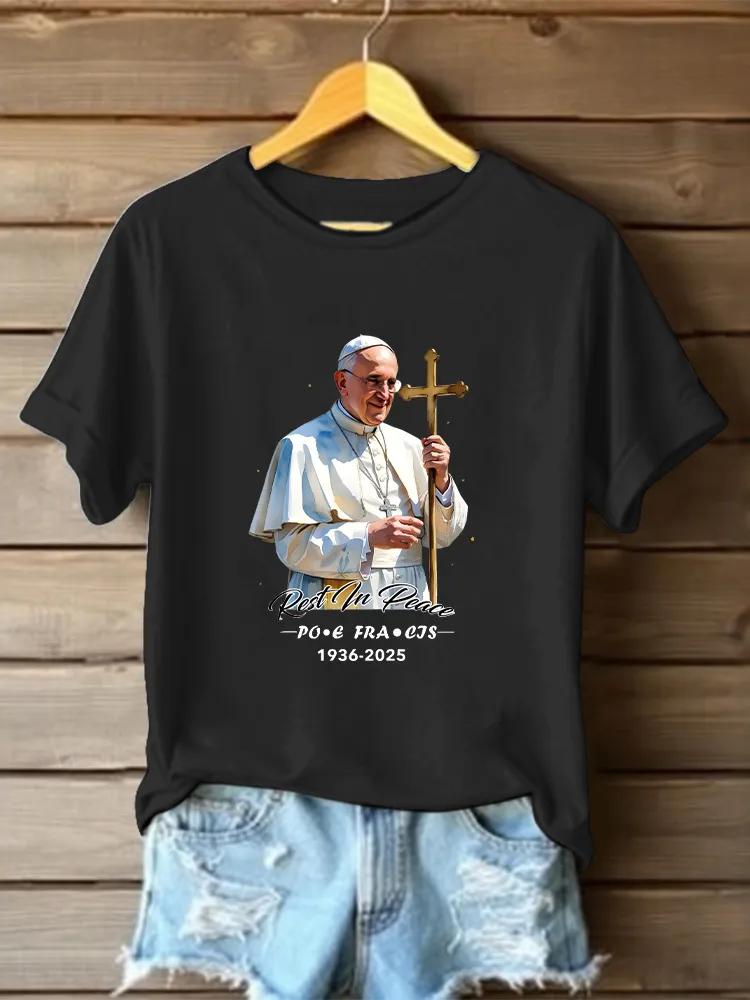 Women's Rest In Peace 1936-2025 Print Short Sleeve Round Neck Cotton T-Shirt