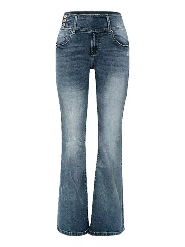 Women‘s Flare Low Rise Jeans Bootcut Full Length Denim Wide Leg Micro-elastic High Waist Fashion Casual Daily Light Blue Black S M