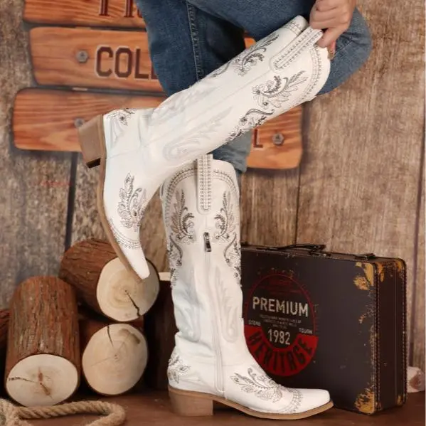 Sparkly Western Boots for Women – Pointed Toe, Zipper, Retro Style