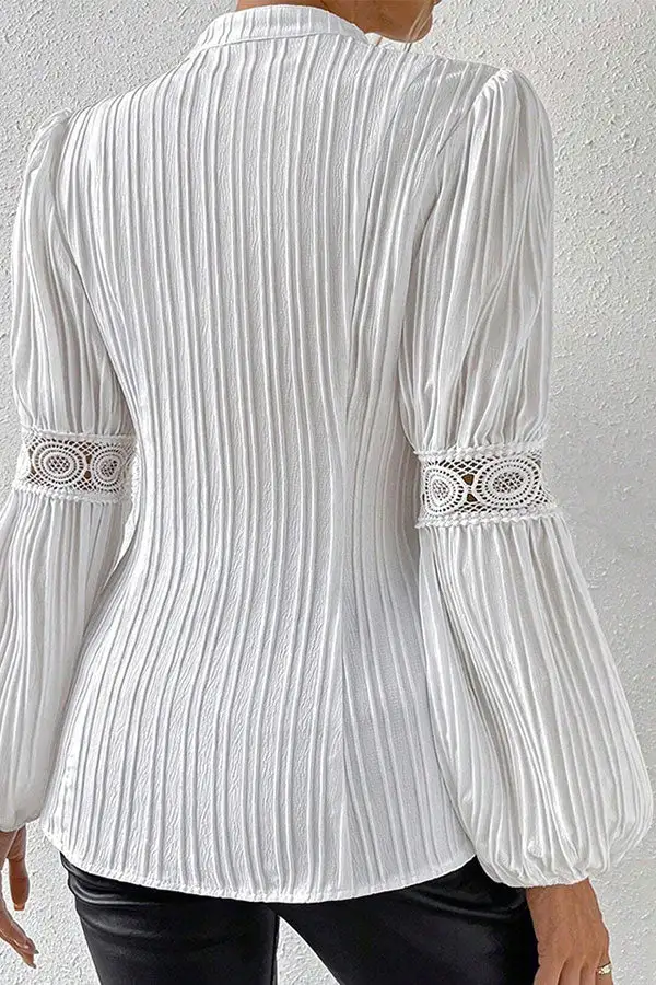 Lace Patchwork Textured Sheer Blouse