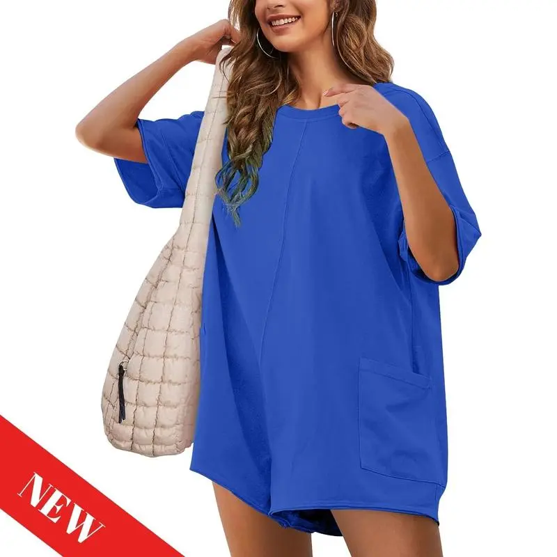 Womens Oversized Rompers Back V Neck Jumpsuits Casual Athletic Workout Tee Onesie Activewear