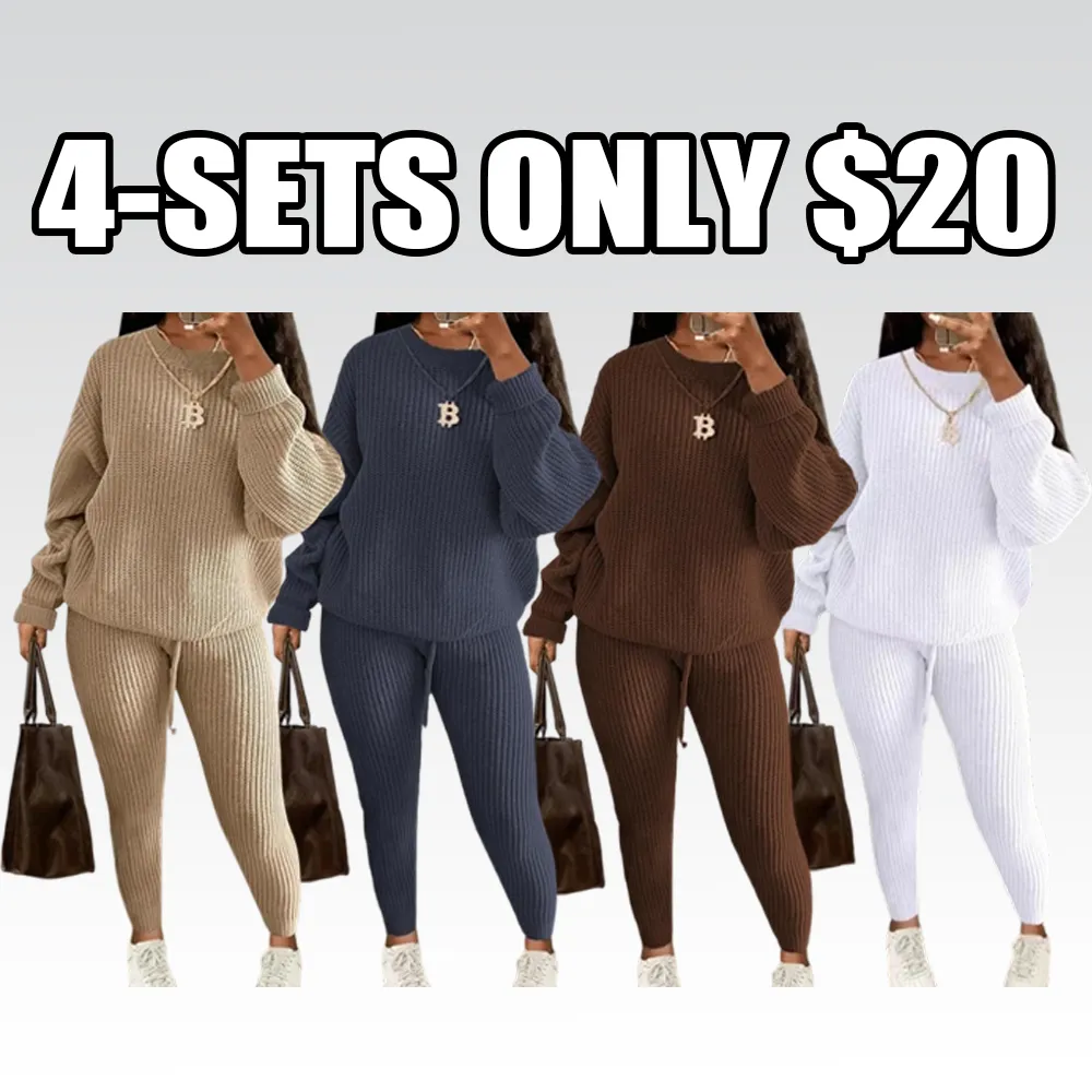Women's Solid Drop Shoulder Sweater & Drawstring Pants Set