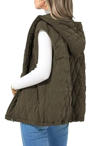 Women's Casual Hooded Zip-Up Vest Jacket