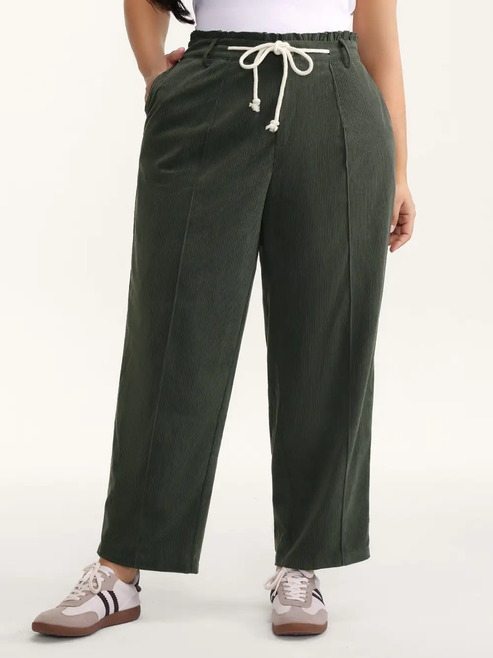 Textured Drawstring Waist Pleated Pants