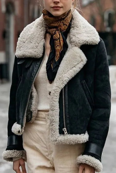 Women's Lambs Wool and Fur Aviator Jacket