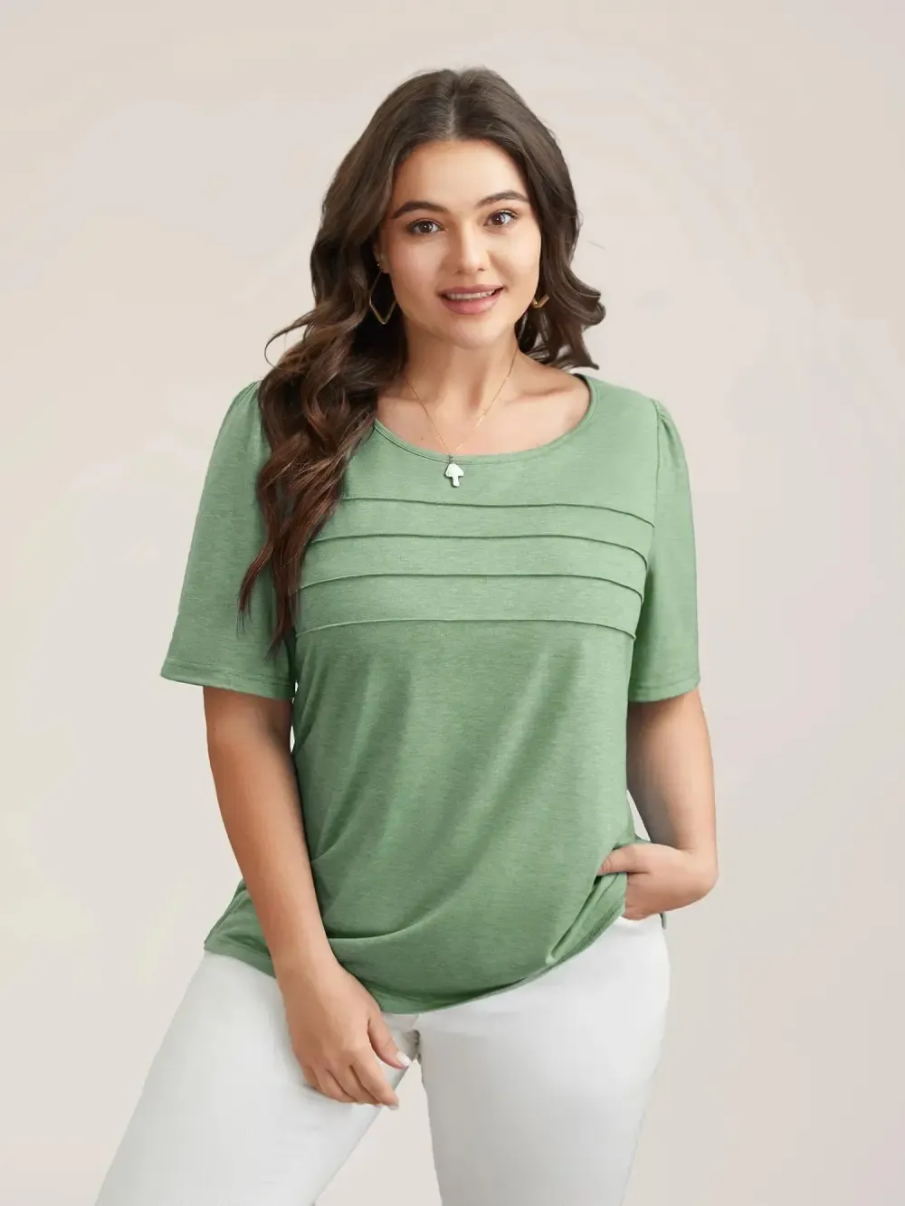 Seamed Round Neck Fitted T-Shirt