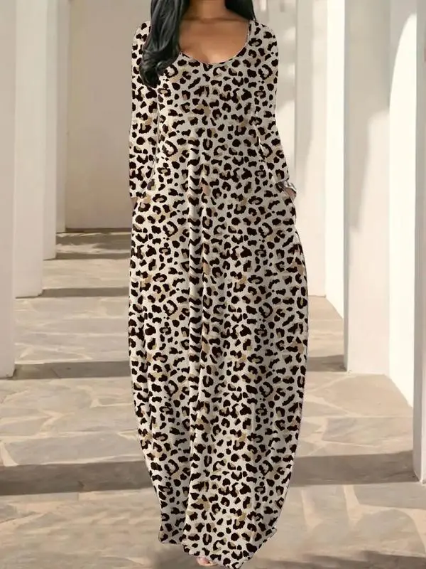 Women’s Leopard Print Long Sleeve Nightgown