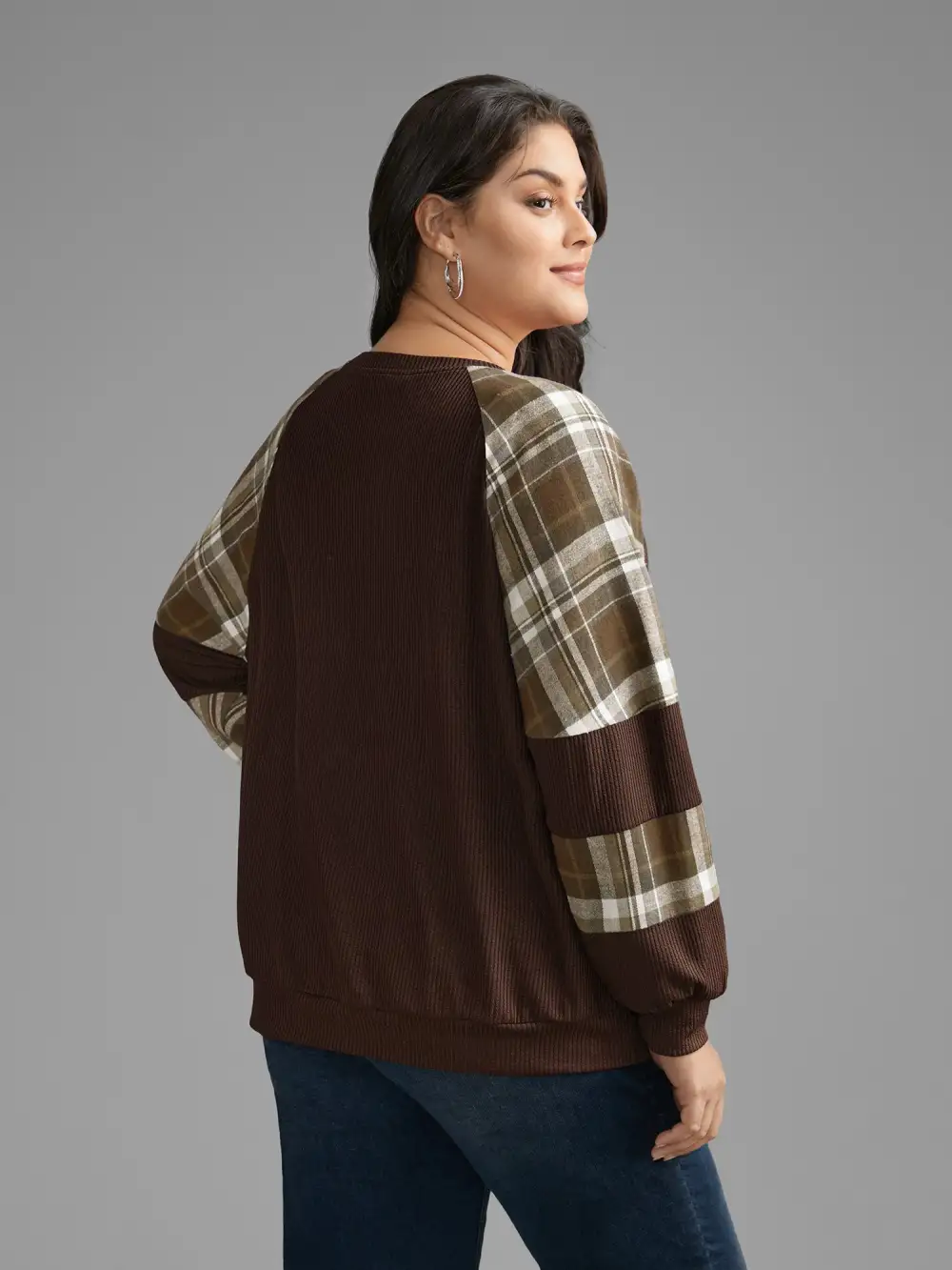 Plaid Patchwork Raglan Sleeve Sweatshirt