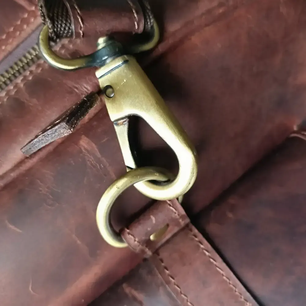 Dark Brown Leather Weekend Bag – Double Compartment Design