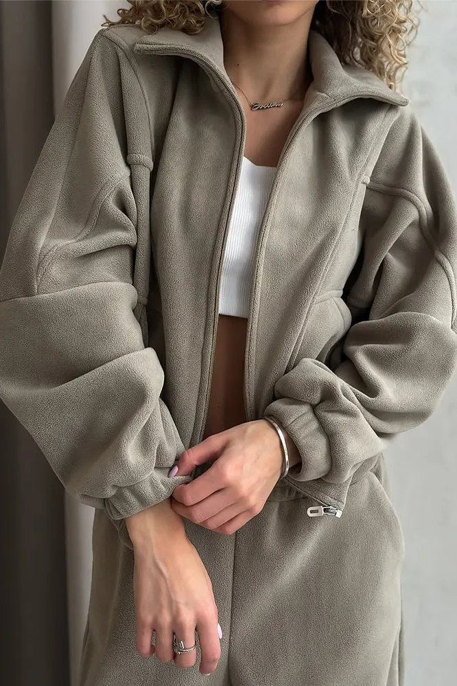 Women's Solid Color Zipper Jacket & Pants Two Piece Set