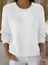 Women's Sweater Fashion Streetwear Casual Pure Color Ribbed Crew Neck Knitted Long Sleeve Regular Tops Knit Outdoor Daily Weekend Yellow Pink Fall Winter