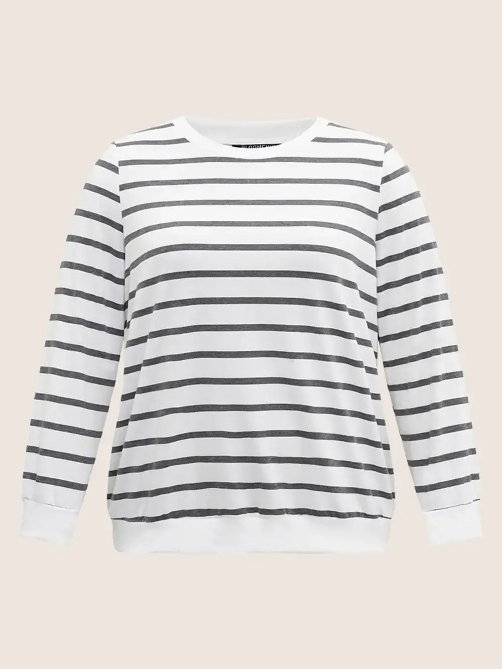 Rib Knit Striped Round Neck Sweatshirt