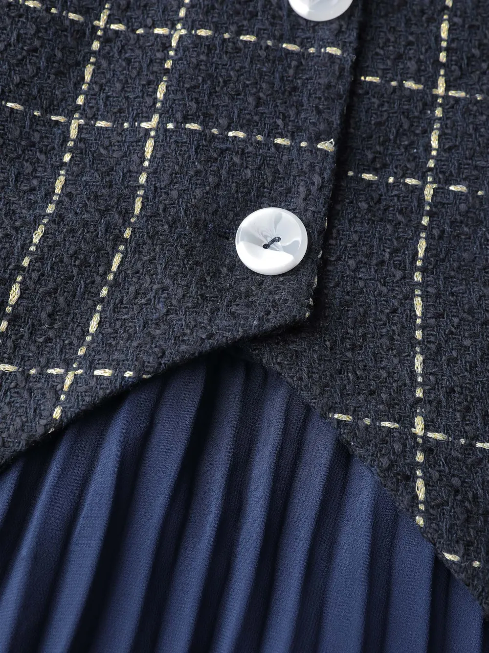 Plaid Pleated Skirt Contrast Vest Midi Dress