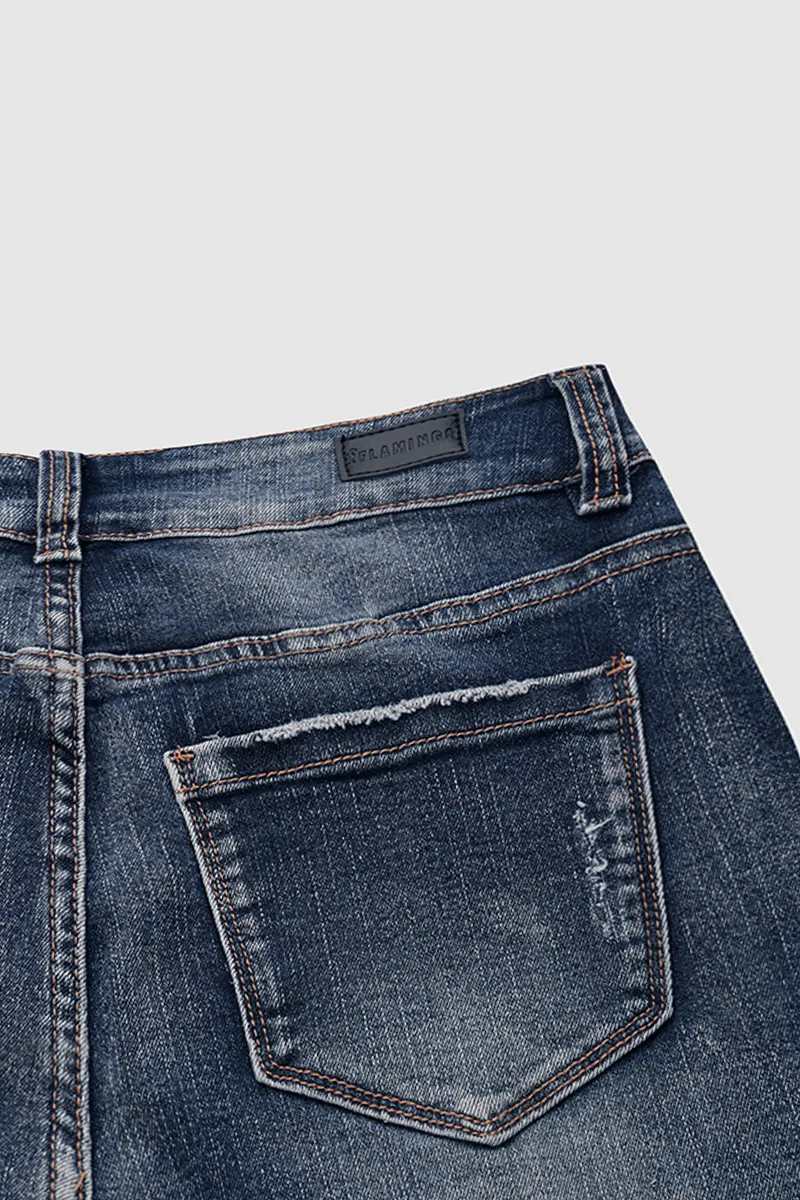 Ripped Slant Pocket Flare Jeans