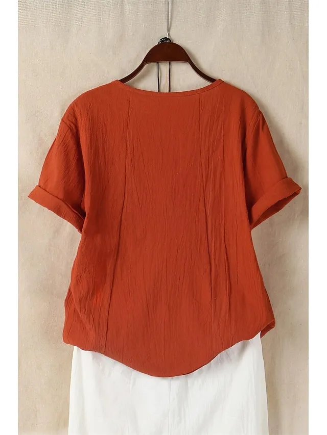 Women's Shirt Linen Shirt Linen Casual Daily Weekend Patchwork