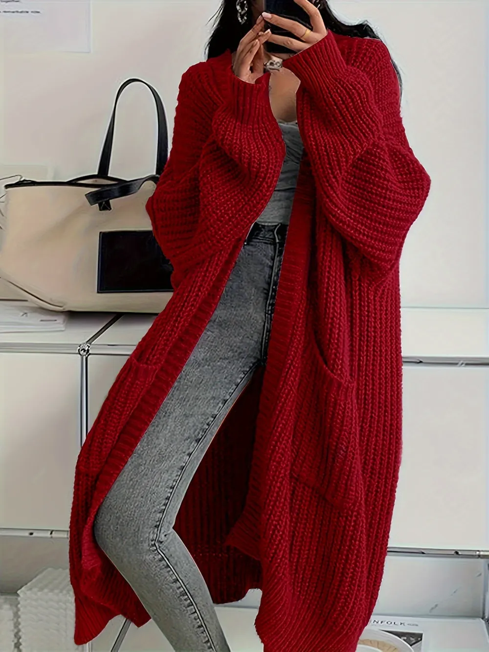 Cozy Solid Color Open Front Knitted Cardigan - Soft, Relaxed Fit, Long Sleeve Length, Casual Design - Perfect for Spring and Fall, Womens Clothing