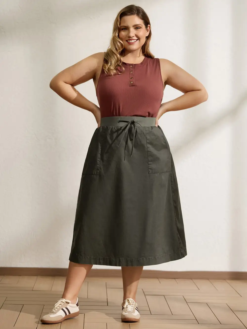 Vintage Thread Spliced Slit Midi Skirt
